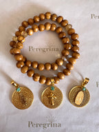 Rosario Pulsera Madera Medalla Filigrana Personalizada