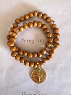 Rosario Pulsera Madera Medalla Filigrana Personalizada