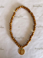 Rosario Pulsera Madera Medalla Filigrana Personalizada