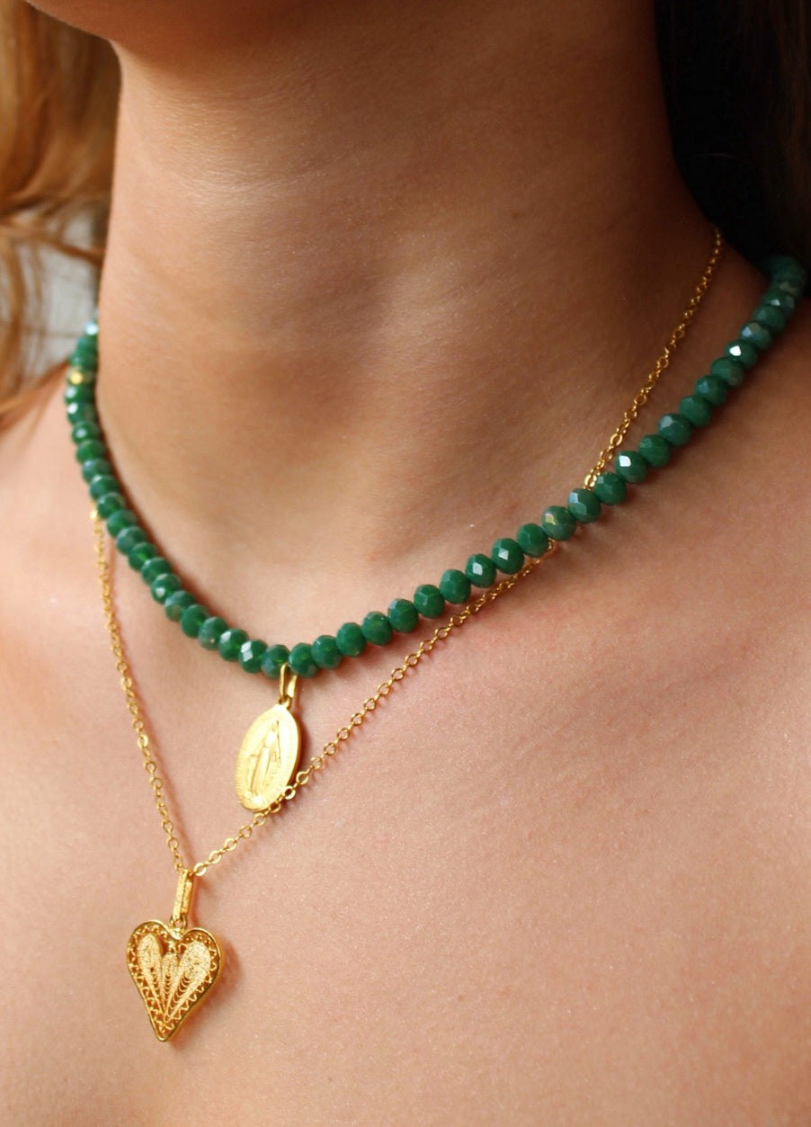 Collar Medalla Virgen Milagrosa Mediana Verde Mate
