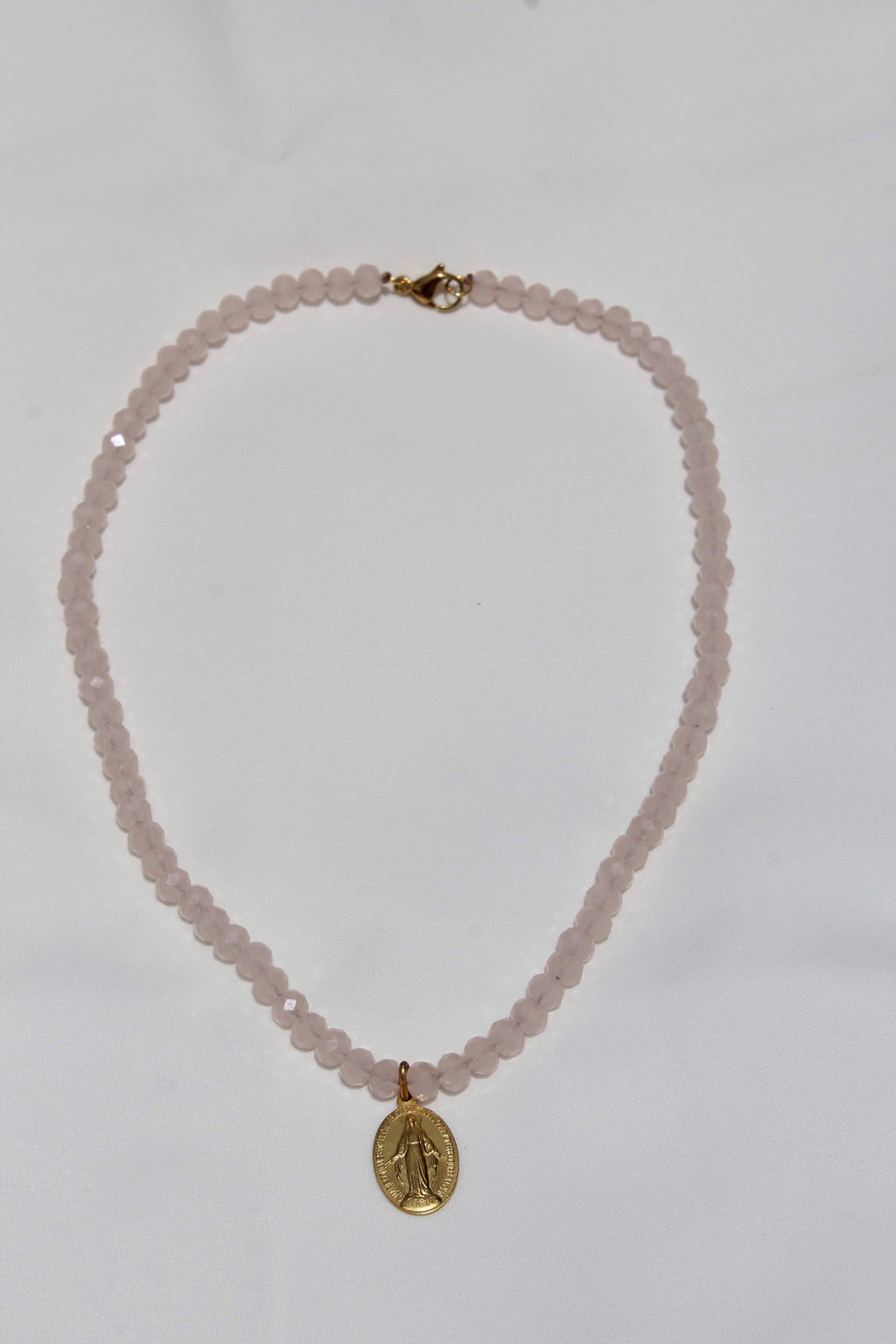 Collar Medalla Virgen Milagrosa Mediana Rosado Hielo