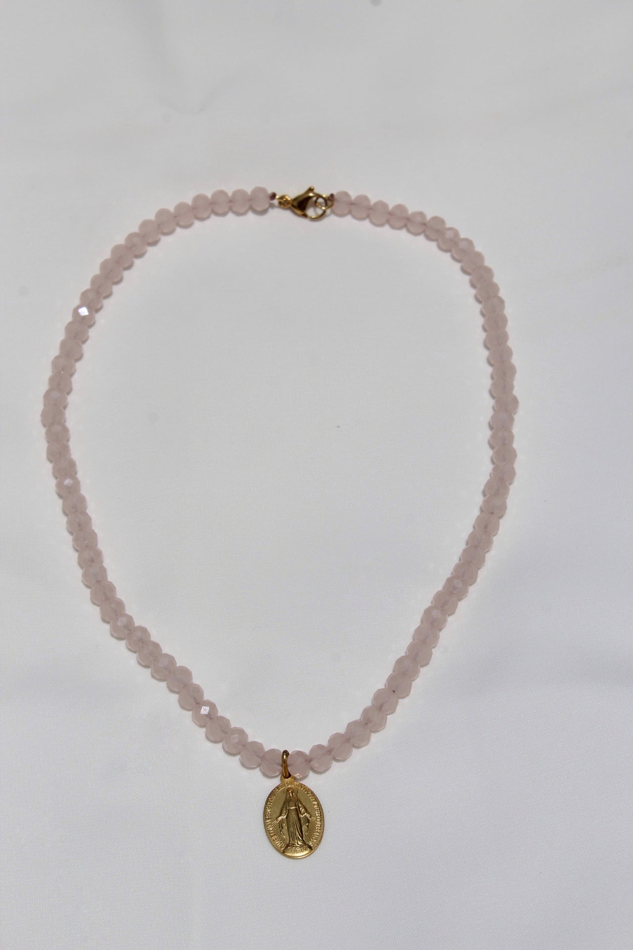 Collar Medalla Virgen Milagrosa Mediana Rosado Hielo