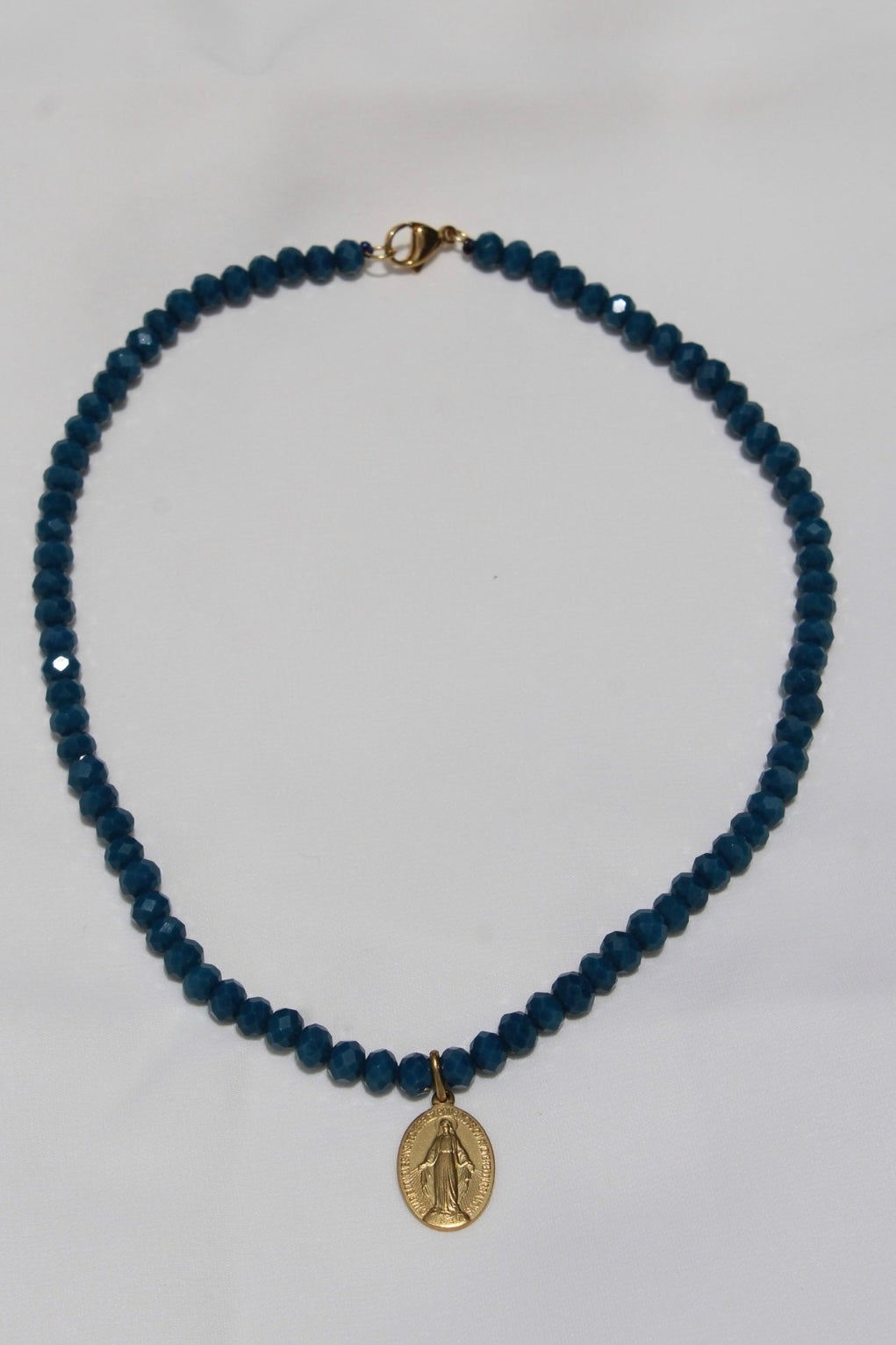 Collar Medalla Virgen Milagrosa Mediana Azul Mate