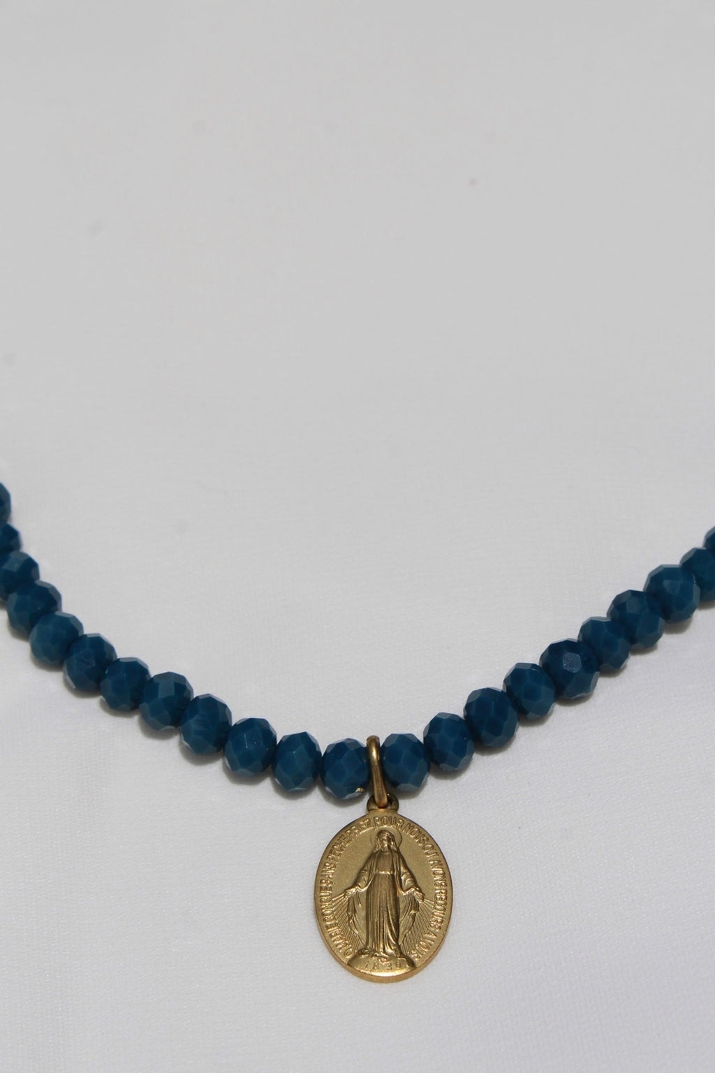 Collar Medalla Virgen Milagrosa Mediana Azul Mate
