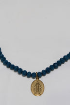 Collar Medalla Virgen Milagrosa Mediana Azul Mate