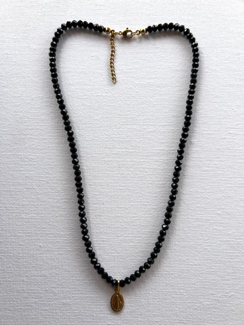 Collar Medalla Virgen Milagrosa Mini Negro