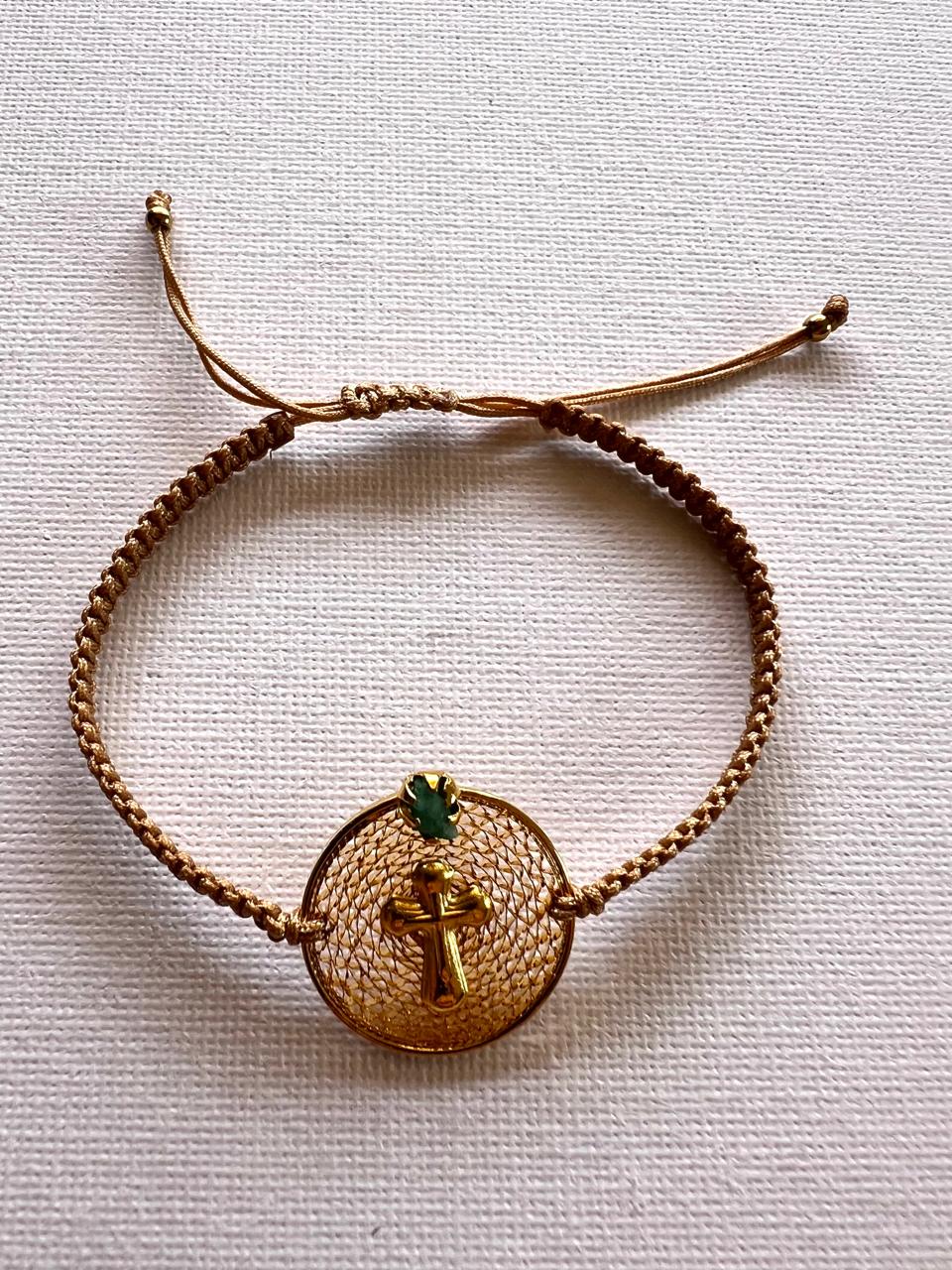 Pulsera Cruz Morralla Tejida