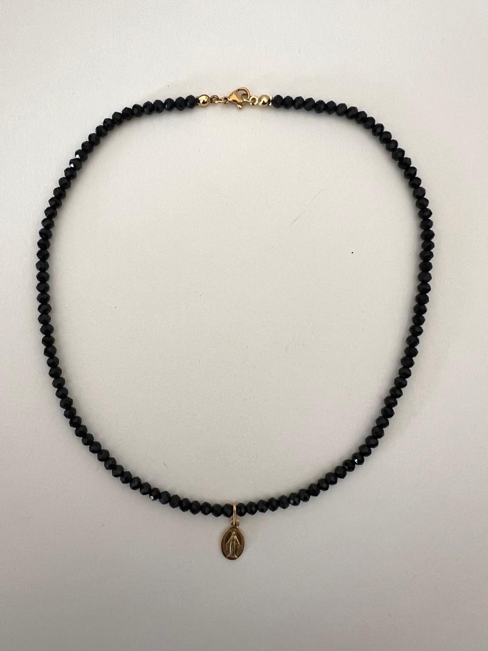 Collar Medalla Virgen Milagrosa Mediana Negro
