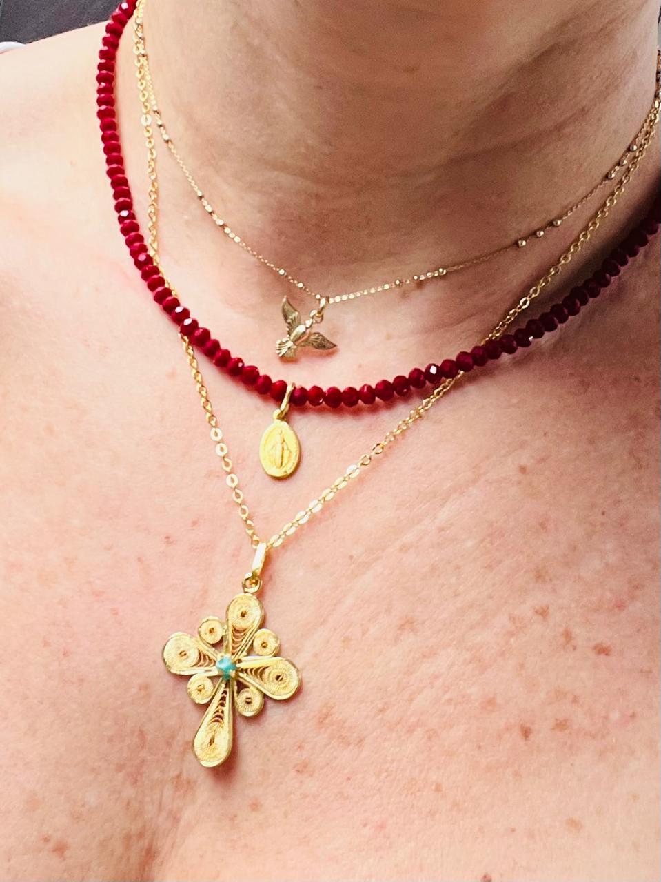 Collar Medalla Virgen Milagrosa Mini Rojo
