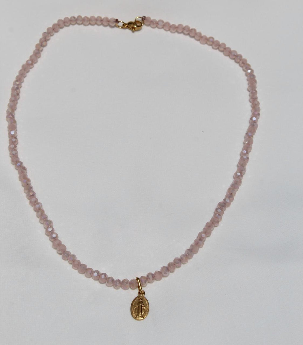 Collar Medalla Virgen Milagrosa Mini Rosado Hielo