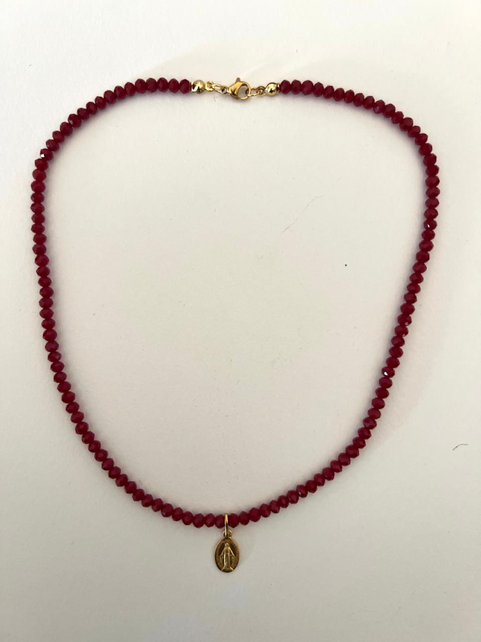 Collar Medalla Virgen Milagrosa Mini Rojo